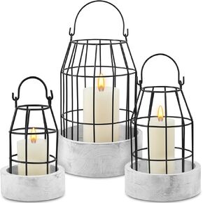 ماكسدوت فوانيس ديكور لمنزل المزرعة من 3 قطع، فوانيس شموع معدنية بلون اسود، فوانيس عصرية لديكور المزرعة والمدفأة والمطبخ وطاولة الطعام وديكور المنزل وحفلات الزفاف in Kuwait