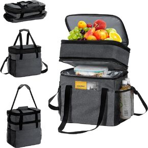 45 Can Cooler Bag for Men Women,32L Large Expandable Double Deck Insulated Lunch Box,Leakproof Reusable Cooler Lunch Bag,Suit for Camping/Picnic/Road Trips,Dark Gray in Kuwait