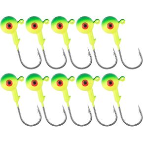 Alwonder 10 Pack Round Fishing Jig Heads, Bass Ball Jigs Hooks 3D Eyes High Carbon Steel 1/8-1/2OZ Pompano Jig Heads Saltwater Freshwater Jig Head for Fishing Pompano Bass Trout Walleye Striper