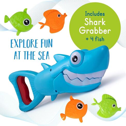 هوفي باث تويز متعة حوض استحمام الطفل لعبة حمام القرش للأطفال الصغار الأولاد والبنات ممسك القرش مع 4 لعبة أسماك متضمنة (ممسك القرش) in Kuwait
