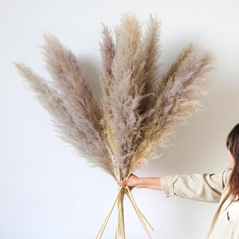 12 Pieces Dried Pampas Decoration 108 cm Grand Fluffy Grass Pampas Grey Natural Dried Grand Plants for Living Room, Home, Floor, Vase, Boho Decor in Saudi Arabia