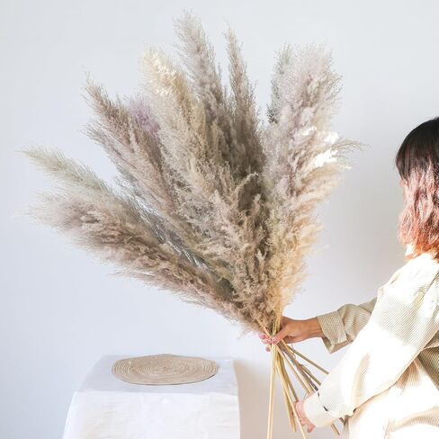 12 Pieces Dried Pampas Decoration 108 cm Grand Fluffy Grass Pampas Grey Natural Dried Grand Plants for Living Room, Home, Floor, Vase, Boho Decor in Saudi Arabia