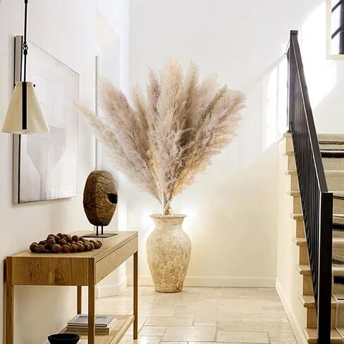 12 Pieces Dried Pampas Decoration 108 cm Grand Fluffy Grass Pampas Grey Natural Dried Grand Plants for Living Room, Home, Floor, Vase, Boho Decor in Saudi Arabia