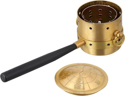 EXCEART Moxa Cone Burner Copper Moxa Stick Holder Burner with Handle Moxibustion Therapy Healing Box Moxa Therapy Tools for Back Leg Belly Waist Golden in Kuwait