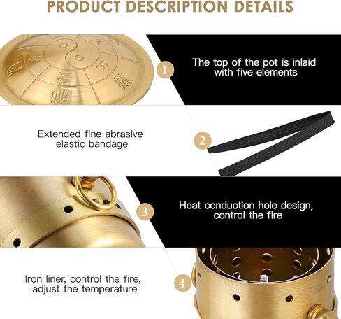 EXCEART Moxa Cone Burner Copper Moxa Stick Holder Burner with Handle Moxibustion Therapy Healing Box Moxa Therapy Tools for Back Leg Belly Waist Golden in Kuwait