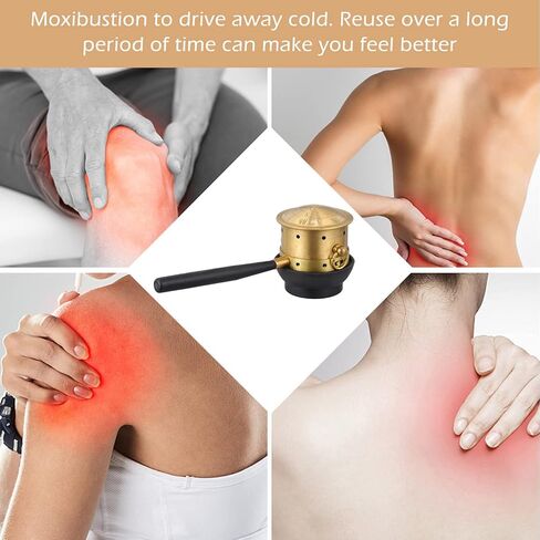 EXCEART Moxa Cone Burner Copper Moxa Stick Holder Burner with Handle Moxibustion Therapy Healing Box Moxa Therapy Tools for Back Leg Belly Waist Golden in Kuwait