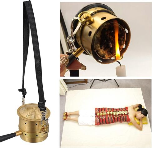 EXCEART Moxa Cone Burner Copper Moxa Stick Holder Burner with Handle Moxibustion Therapy Healing Box Moxa Therapy Tools for Back Leg Belly Waist Golden in Kuwait