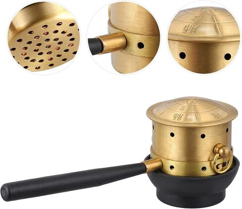 EXCEART Moxa Cone Burner Copper Moxa Stick Holder Burner with Handle Moxibustion Therapy Healing Box Moxa Therapy Tools for Back Leg Belly Waist Golden in Kuwait