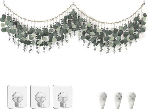 Alynsehom Artificial Eucalyptus Wall Hanging Decor Greenery Boho Chic Home Decorations Farmhouse Rustic Plants with Wooden Stick for Bedroom Living Room Apartment Ornament Gift (Green-1) in Saudi Arabia