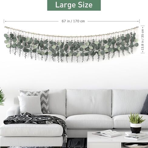 Alynsehom Artificial Eucalyptus Wall Hanging Decor Greenery Boho Chic Home Decorations Farmhouse Rustic Plants with Wooden Stick for Bedroom Living Room Apartment Ornament Gift (Green-1) in Saudi Arabia