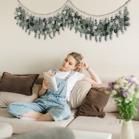 Alynsehom Artificial Eucalyptus Wall Hanging Decor Greenery Boho Chic Home Decorations Farmhouse Rustic Plants with Wooden Stick for Bedroom Living Room Apartment Ornament Gift (Green-1) in Saudi Arabia