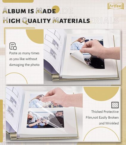 ارتفيل البوم صور بصفحات ذاتية اللصق لسجل القصاصات، كتاب صور كبير 40 صفحة لصور 4×6،5×7،8×10، البوم غلاف كتان يمكنك تركيبه بنفسك للاطفال وحفلات الزفاف، مع قلم معدني ومكشطة in Kuwait