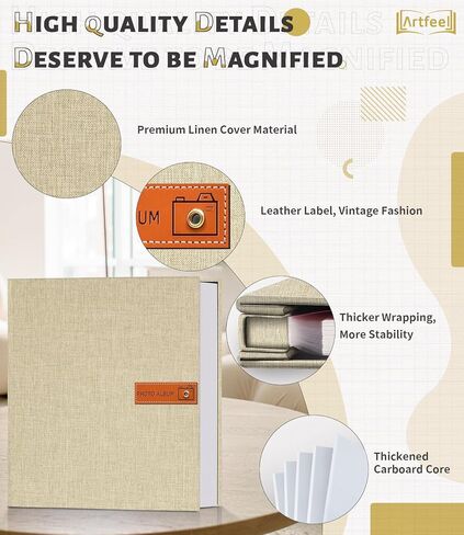 ارتفيل البوم صور بصفحات ذاتية اللصق لسجل القصاصات، كتاب صور كبير 40 صفحة لصور 4×6،5×7،8×10، البوم غلاف كتان يمكنك تركيبه بنفسك للاطفال وحفلات الزفاف، مع قلم معدني ومكشطة in Kuwait