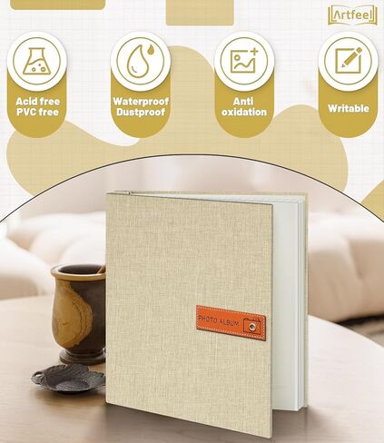 ارتفيل البوم صور بصفحات ذاتية اللصق لسجل القصاصات، كتاب صور كبير 40 صفحة لصور 4×6،5×7،8×10، البوم غلاف كتان يمكنك تركيبه بنفسك للاطفال وحفلات الزفاف، مع قلم معدني ومكشطة in Kuwait