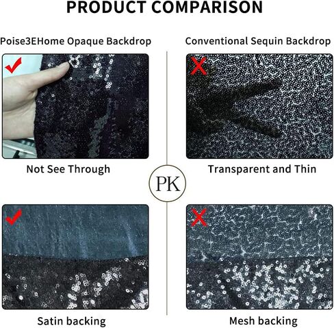 Poise3EHome Black Sequin Backdrop (6Ft x 6Ft),Thick Satin Black Sequin Photo Backdrop Curtain,Sparkly Opaque Photography Curtain Sequence Xmas Thanksgiving Backdrop for Wedding Party Decor in Saudi Arabia