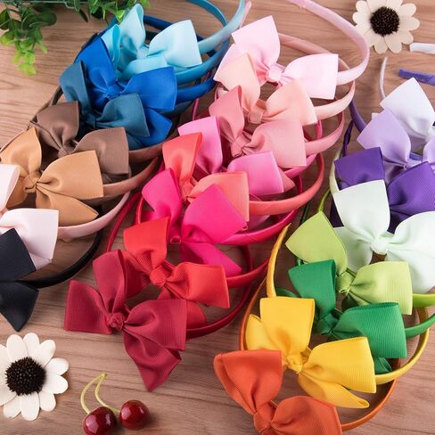 24 قطعة من عصابة الرأس على شكل فيونكة من الحرير المضلع مع فيونكات للفتيات، 24 لونًا in Kuwait