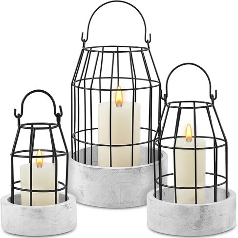 ماكسدوت فوانيس ديكور لمنزل المزرعة من 3 قطع، فوانيس شموع معدنية بلون اسود، فوانيس عصرية لديكور المزرعة والمدفأة والمطبخ وطاولة الطعام وديكور المنزل وحفلات الزفاف in Kuwait