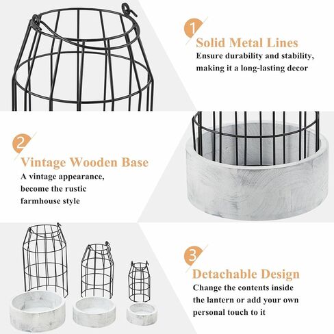 ماكسدوت فوانيس ديكور لمنزل المزرعة من 3 قطع، فوانيس شموع معدنية بلون اسود، فوانيس عصرية لديكور المزرعة والمدفأة والمطبخ وطاولة الطعام وديكور المنزل وحفلات الزفاف in Kuwait