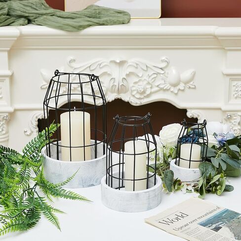 ماكسدوت فوانيس ديكور لمنزل المزرعة من 3 قطع، فوانيس شموع معدنية بلون اسود، فوانيس عصرية لديكور المزرعة والمدفأة والمطبخ وطاولة الطعام وديكور المنزل وحفلات الزفاف in Kuwait