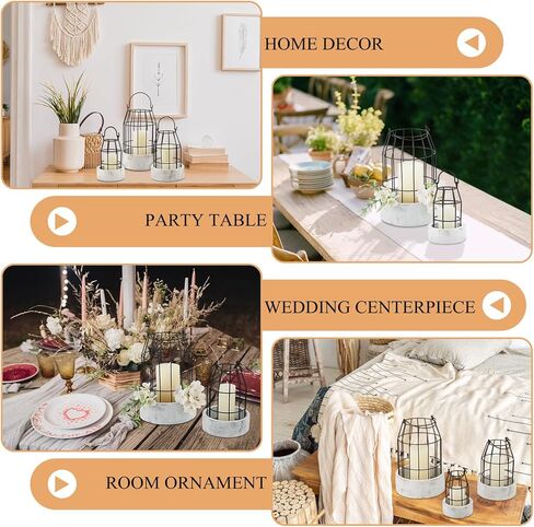 ماكسدوت فوانيس ديكور لمنزل المزرعة من 3 قطع، فوانيس شموع معدنية بلون اسود، فوانيس عصرية لديكور المزرعة والمدفأة والمطبخ وطاولة الطعام وديكور المنزل وحفلات الزفاف in Kuwait