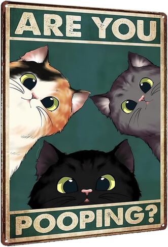 علامات معدنية عتيقة باللون الأسود والأبيض والرمادي قطة "هل أنت بوبينج" فن جمالي مضحك من القصدير المعدني علامة الحمام والمرحاض لوحة حديدية لتزيين جدار المرحاض مقاس 8 × 12 بوصة in Kuwait