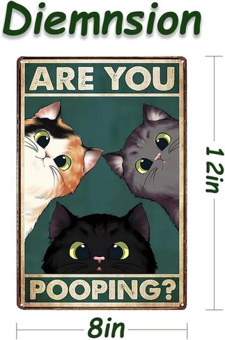 علامات معدنية عتيقة باللون الأسود والأبيض والرمادي قطة "هل أنت بوبينج" فن جمالي مضحك من القصدير المعدني علامة الحمام والمرحاض لوحة حديدية لتزيين جدار المرحاض مقاس 8 × 12 بوصة in Kuwait