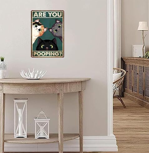علامات معدنية عتيقة باللون الأسود والأبيض والرمادي قطة "هل أنت بوبينج" فن جمالي مضحك من القصدير المعدني علامة الحمام والمرحاض لوحة حديدية لتزيين جدار المرحاض مقاس 8 × 12 بوصة in Kuwait