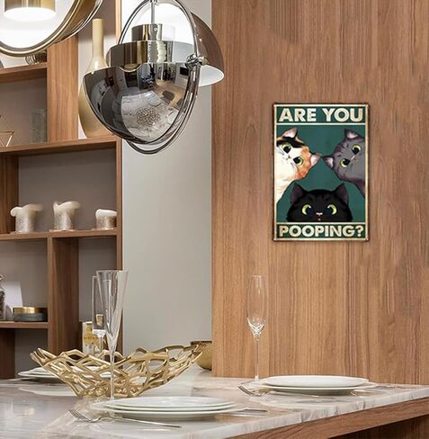 علامات معدنية عتيقة باللون الأسود والأبيض والرمادي قطة "هل أنت بوبينج" فن جمالي مضحك من القصدير المعدني علامة الحمام والمرحاض لوحة حديدية لتزيين جدار المرحاض مقاس 8 × 12 بوصة in Kuwait
