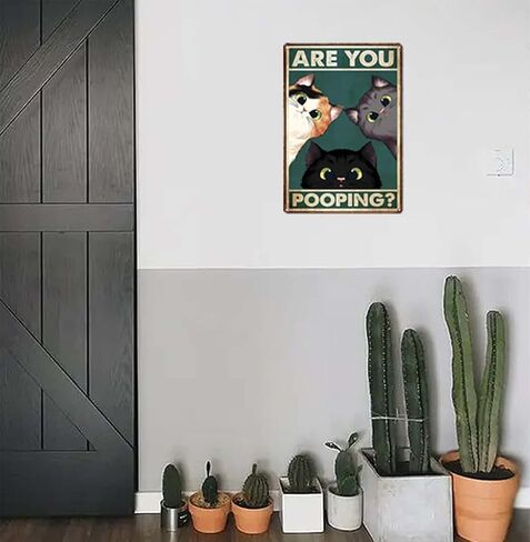 علامات معدنية عتيقة باللون الأسود والأبيض والرمادي قطة "هل أنت بوبينج" فن جمالي مضحك من القصدير المعدني علامة الحمام والمرحاض لوحة حديدية لتزيين جدار المرحاض مقاس 8 × 12 بوصة in Kuwait