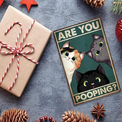 علامات معدنية عتيقة باللون الأسود والأبيض والرمادي قطة "هل أنت بوبينج" فن جمالي مضحك من القصدير المعدني علامة الحمام والمرحاض لوحة حديدية لتزيين جدار المرحاض مقاس 8 × 12 بوصة in Kuwait