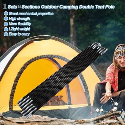 Fiberglass Tent Pole, 1 Sets Outdoor Camping Double Tent Pole Support Frames Kit Tent Replacement Poles Replacement Tent Poles Fiberglass Tent Poles Replacement Fiberglass Tent Pole Replacement in Saudi Arabia
