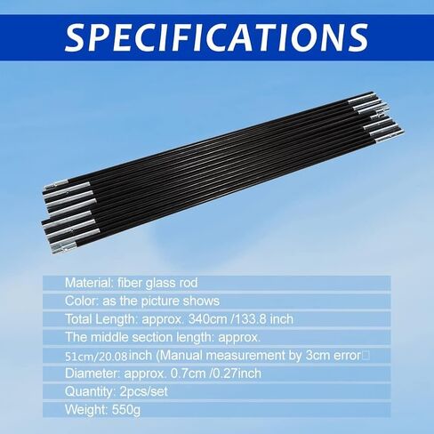Fiberglass Tent Pole, 1 Sets Outdoor Camping Double Tent Pole Support Frames Kit Tent Replacement Poles Replacement Tent Poles Fiberglass Tent Poles Replacement Fiberglass Tent Pole Replacement in Saudi Arabia
