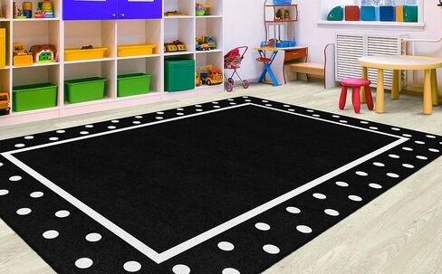 Flagship Carpets Schoolgirl Style Simply Stylish Tropical Polka Dot Classroom Area Rug for Indoor Classroom Learning or Kid Bedroom Educational Play Mat, 7'6" x 12', Black in Saudi Arabia