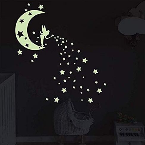Moon Glow in The Dark Wall Stickers, Benbo Fairytale Fairy and Stars Vinyl Luminous Wall Decals for Nursery Kid's Room DIY Home Decor Mural Decoration in Saudi Arabia