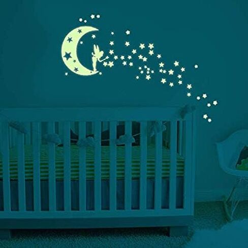 Moon Glow in The Dark Wall Stickers, Benbo Fairytale Fairy and Stars Vinyl Luminous Wall Decals for Nursery Kid's Room DIY Home Decor Mural Decoration in Saudi Arabia
