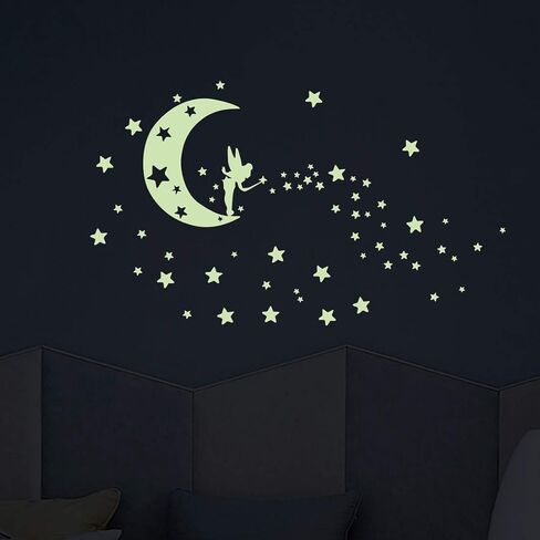Moon Glow in The Dark Wall Stickers, Benbo Fairytale Fairy and Stars Vinyl Luminous Wall Decals for Nursery Kid's Room DIY Home Decor Mural Decoration in Saudi Arabia