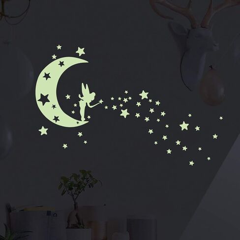 Moon Glow in The Dark Wall Stickers, Benbo Fairytale Fairy and Stars Vinyl Luminous Wall Decals for Nursery Kid's Room DIY Home Decor Mural Decoration in Saudi Arabia