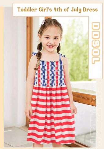 Toddler Girls 4th of July Dress Girls American Flag Outfit Kids Patriotic Independence Memorial Day Dress in Kuwait