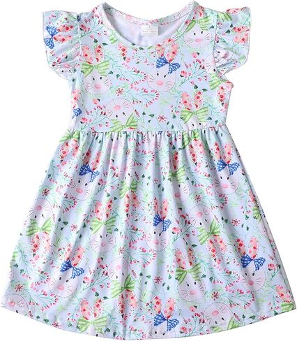 فستان JONGOS للأطفال الصغار لعيد الفصح بأكمام قصيرة على شكل أرنب فستان لحفلات الأميرات ملابس صيفية in Kuwait