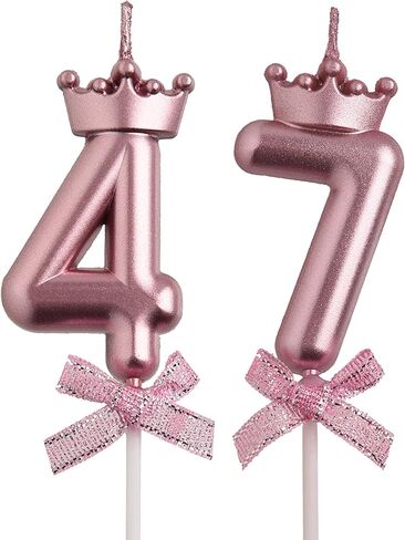 aoolada 47 شموع عيد الميلاد 74، الوردي 74 47 سنة كعكة توبر عدد لطيف شموع عيد ميلاد، عيد ميلاد زينة هدايا للفتيات النساء in Kuwait