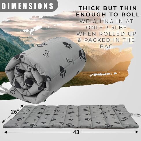 Waterproof Indoor Outdoor Dog Mat with Carry Bag, Washable Lightweight 43" x 26" Portable Travel Pad for Pet – Durable, Plush, Thick, Heavy Duty Floor or Crate Cushion for Sleeping Inside, Outside in Kuwait
