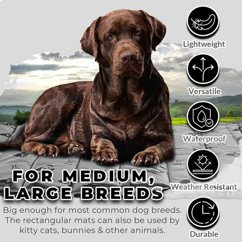 Waterproof Indoor Outdoor Dog Mat with Carry Bag, Washable Lightweight 43" x 26" Portable Travel Pad for Pet – Durable, Plush, Thick, Heavy Duty Floor or Crate Cushion for Sleeping Inside, Outside in Kuwait