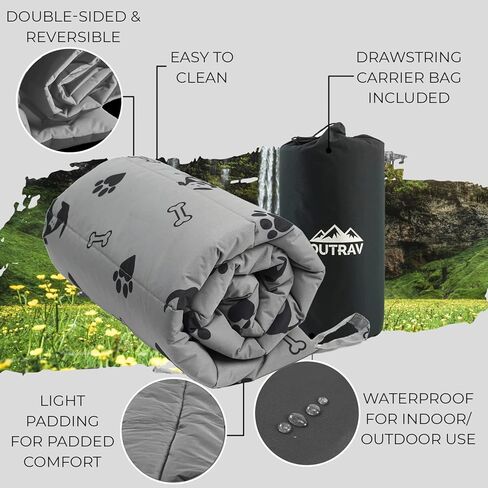 Waterproof Indoor Outdoor Dog Mat with Carry Bag, Washable Lightweight 43" x 26" Portable Travel Pad for Pet – Durable, Plush, Thick, Heavy Duty Floor or Crate Cushion for Sleeping Inside, Outside in Kuwait