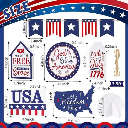 11 قطعة ديكور صينية متدرجة في الرابع من يوليو، ديكور صيني متدرج وطني علامات خشبية ديكورات منزلية للمزرعة ليوم الذكرى النجمة الأمريكية أحمر أبيض أزرق الديكور لا يشمل التماثيل (أبيض أزرق أحمر) in Kuwait