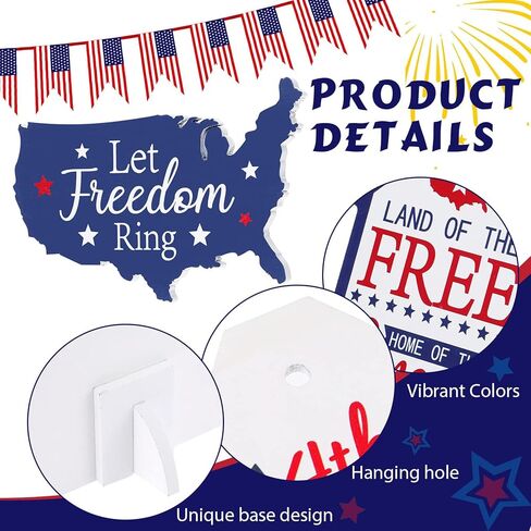 11 قطعة ديكور صينية متدرجة في الرابع من يوليو، ديكور صيني متدرج وطني علامات خشبية ديكورات منزلية للمزرعة ليوم الذكرى النجمة الأمريكية أحمر أبيض أزرق الديكور لا يشمل التماثيل (أبيض أزرق أحمر) in Kuwait