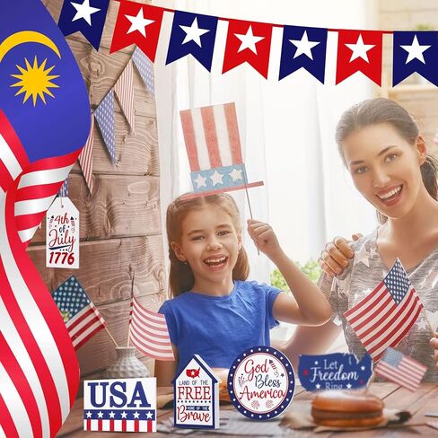 11 قطعة ديكور صينية متدرجة في الرابع من يوليو، ديكور صيني متدرج وطني علامات خشبية ديكورات منزلية للمزرعة ليوم الذكرى النجمة الأمريكية أحمر أبيض أزرق الديكور لا يشمل التماثيل (أبيض أزرق أحمر) in Kuwait