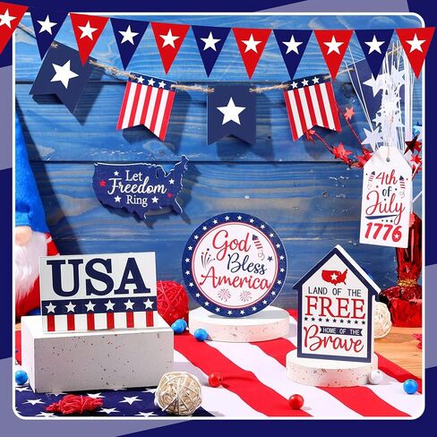 11 قطعة ديكور صينية متدرجة في الرابع من يوليو، ديكور صيني متدرج وطني علامات خشبية ديكورات منزلية للمزرعة ليوم الذكرى النجمة الأمريكية أحمر أبيض أزرق الديكور لا يشمل التماثيل (أبيض أزرق أحمر) in Kuwait