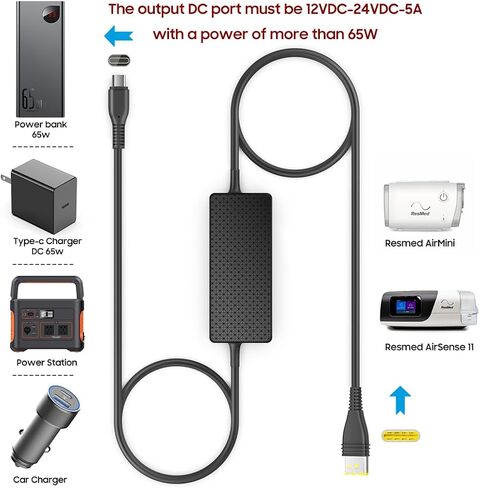 كابل شحن CASIMY PD USB-C 20V DC متوافق مع ResMed AirSense 11 Air 11 Airmini 65W 20W ResMed CPAP إلى 24V CPAP بطارية احتياطية لبنك الطاقة ومحول محطة شاحن مزود الطاقة in Kuwait