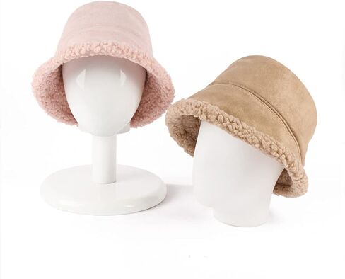 قبعة دلو شتوية للسيدات، قبعة صياد فروي للاستخدام الخارجي، قبعة من جلد الغزال والصوف العتيق، ترتدي كلا الجانبين in Kuwait