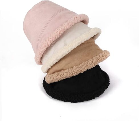 قبعة دلو شتوية للسيدات، قبعة صياد فروي للاستخدام الخارجي، قبعة من جلد الغزال والصوف العتيق، ترتدي كلا الجانبين in Kuwait